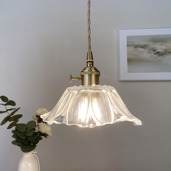 Modern Art Deco Sunflower Copper Glass Pendant Light - Living Room Essential