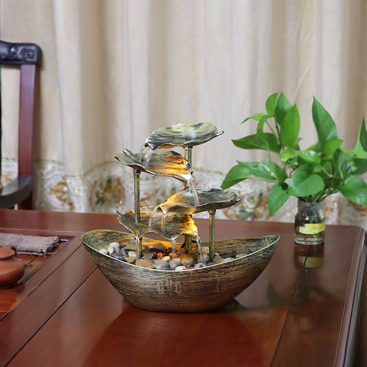 Creative Lotus Leaf Yuanbao Flowing Fountain LED Decorative Table Lamp - Unique Water Feature Lamp, Indoor Table Decoration, Relaxing Mood Light, Chinese Style Home Decor, Zen Garden Fountain Lamp, Gift for Nature Lovers, Modern LED Lighting for Living Ro