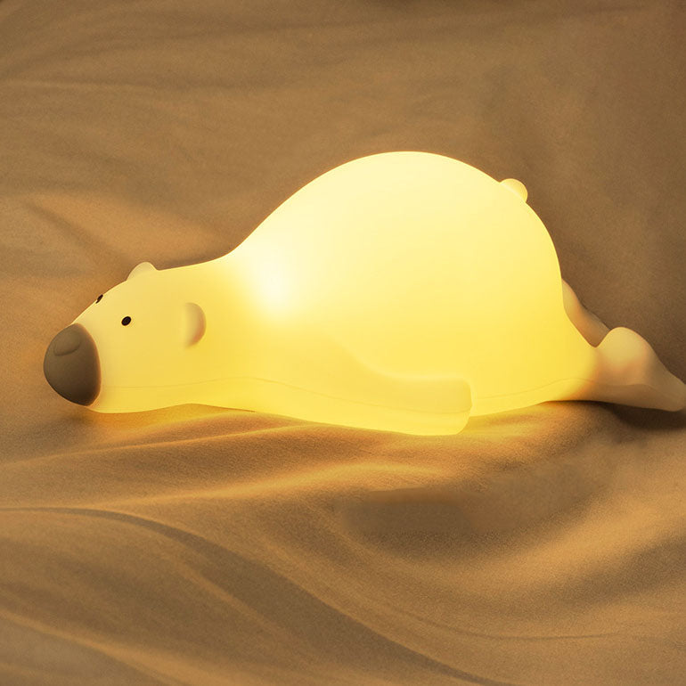Contemporary Creative Kids Cartoon Lazy Bear Silicone LED Night Light Table Lamp for Bedroom, Soft Glow Nursery Light, Cute Animal Design, Adjustable Brightness, Rechargeable, Perfect Baby Shower Gift, Sleep Aid for Toddler Room, Comforting Nightlight for