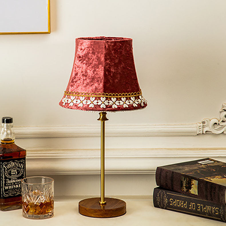 Traditional European Drum Velvet Copper Wood Table Lamp - 1-Light for Living Room

Elevate your living room decor with this stylish Traditional European Drum Table Lamp, featuring a luxurious velvet shade, elegant copper accents, and a sturdy wood base. P