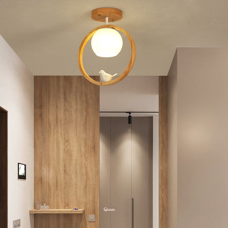Modern Japanese Minimalist Round Bird Semi-Flush Mount Ceiling Light