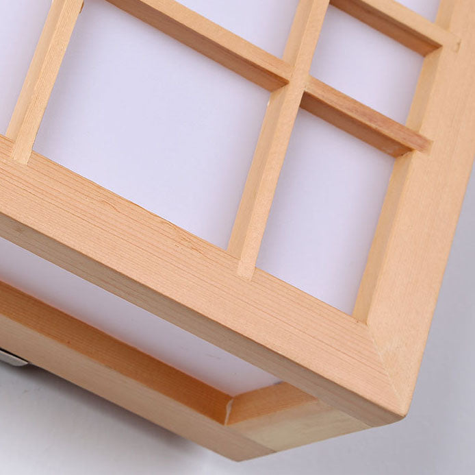 Traditional Japanese Solid Wood LED Wall Sconce for Bedroom