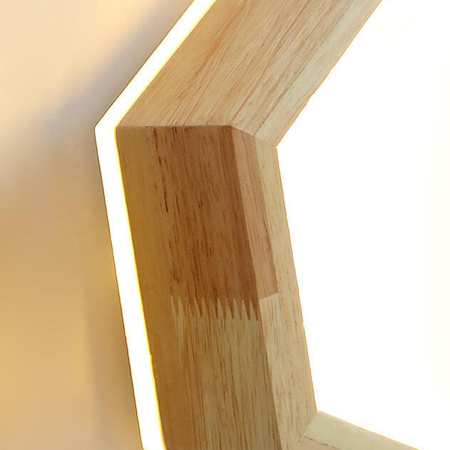Modern Wooden Hexagonal LED Ceiling Light - Flush Mount Design
