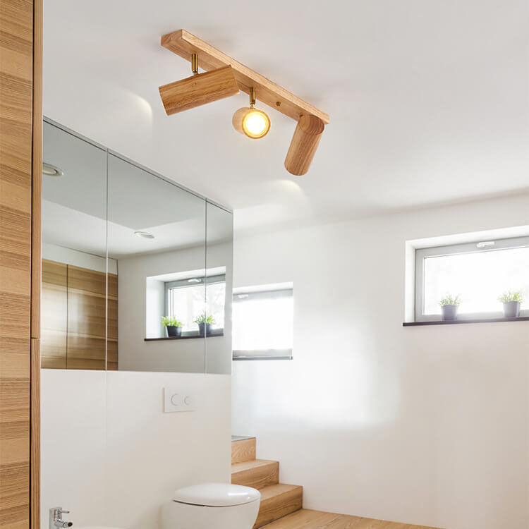 Japanese Minimalist Solid Wood Spotlight Track Ceiling Light - 1/3/4 Light Flush Mount