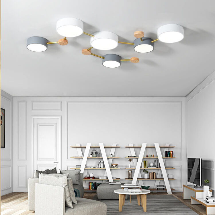 Scandinavian Minimalist Solid Wood Iron LED Flush Mount Light