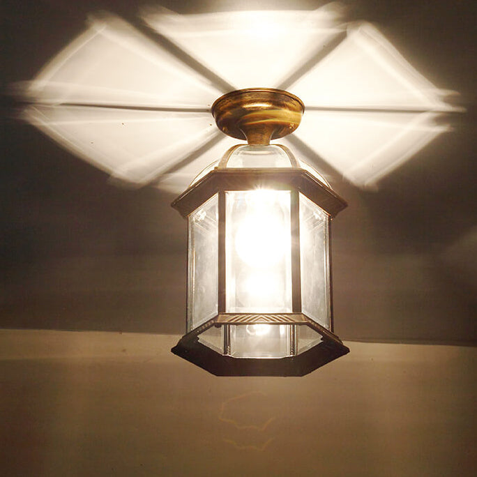 Traditional Outdoor Hexagonal Waterproof Lantern - 1-Light Semi-Flush Mount Ceiling Fixture