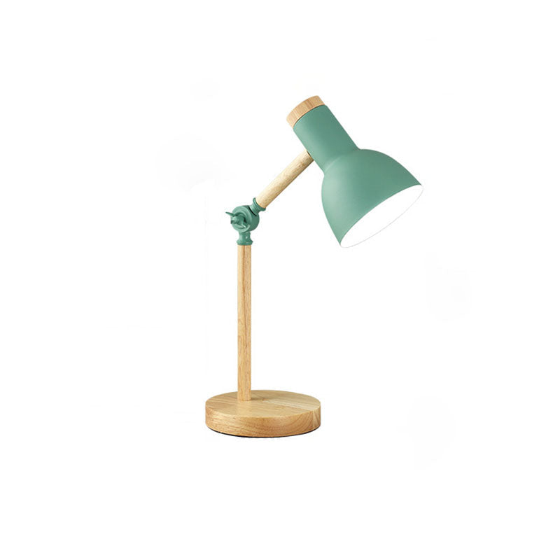 Contemporary Nordic Iron Semi-Circular Shade Wooden Base Table Lamp for Study