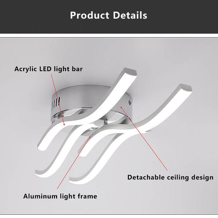 Simple Line Wave LED Ceiling Light - Semi-Flush Mount Light Fixture for Modern Home Decor