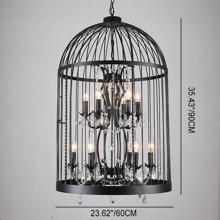 Retro Wrought Iron Bird Cage Chandelier - 4/8 Light Hanging Fixture