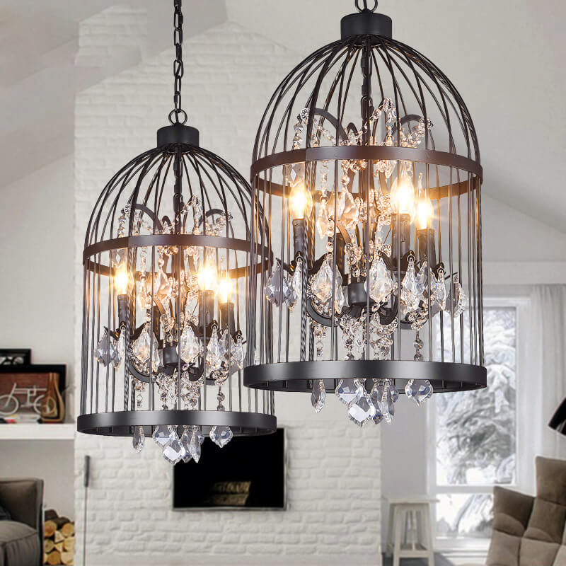Retro Wrought Iron Bird Cage Chandelier - 4/8 Light Hanging Fixture