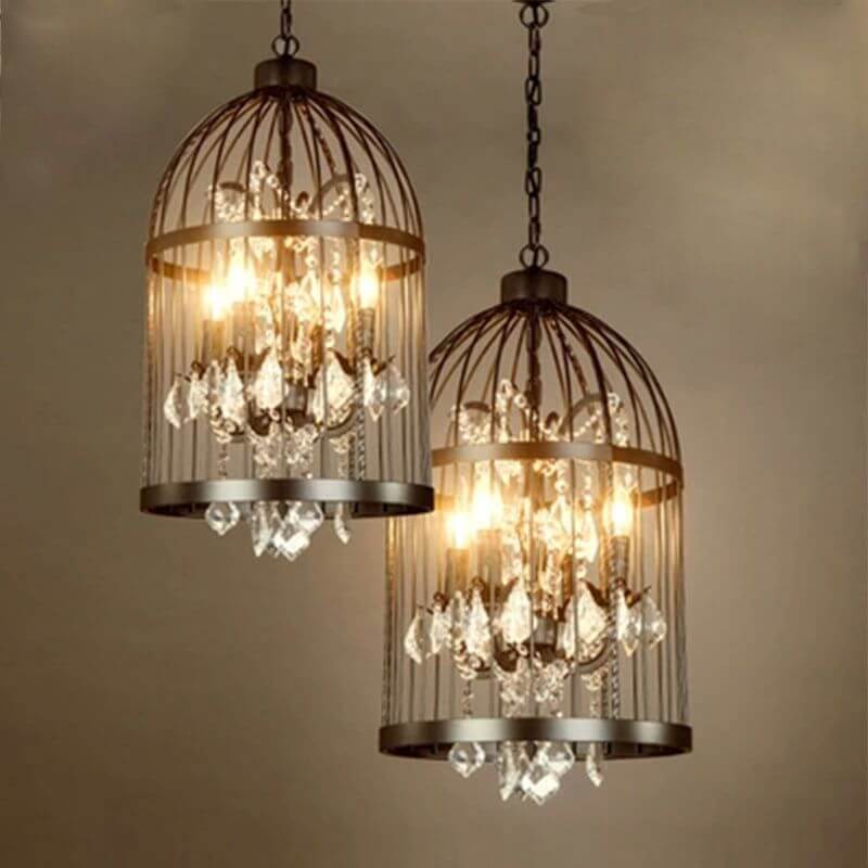 Retro Wrought Iron Bird Cage Chandelier - 4/8 Light Hanging Fixture
