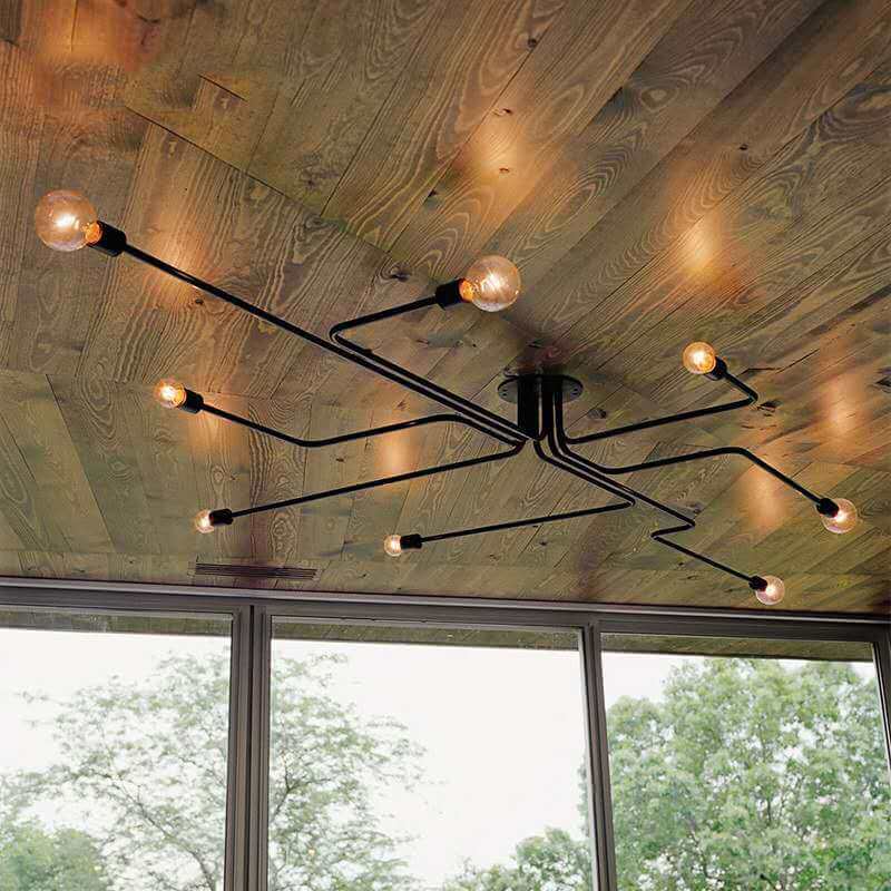 Wrought Iron 8-Light Sputnik Linear Semi-Flush Mount Lighting Fixture