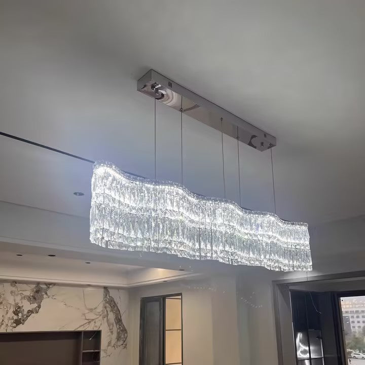Modern Luxury Crystal Wave LED Chandelier for Dining Room Island Light
