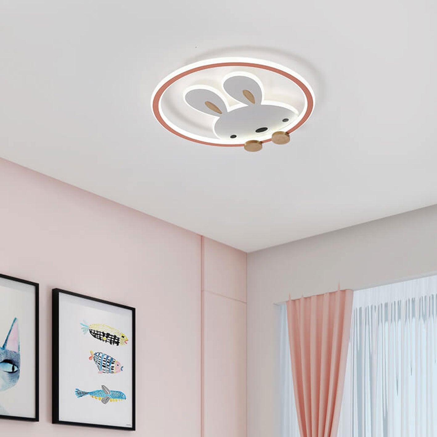 Childlike Modern Cartoon Rabbit LED Flush Mount Light Ceiling Fixture Cute Bunny Design for Kids Room Nursery Playroom Aesthetic Lighting Decor Kids Bedroom Illumination Creative Playful Home Lighting Children's Room Ceiling Light