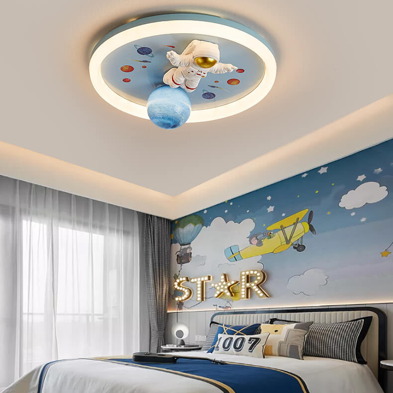 Cartoon Creative Space Astronaut Resin LED Flush Mount Ceiling Light, Kids Room Decor, Outer Space Lighting, Fun Astronaut Design, Nursery Ceiling Fixture, LED Light Fixture for Children's Room, Playroom Ceiling Light, Unique Kids Lighting, Cosmic Style C
