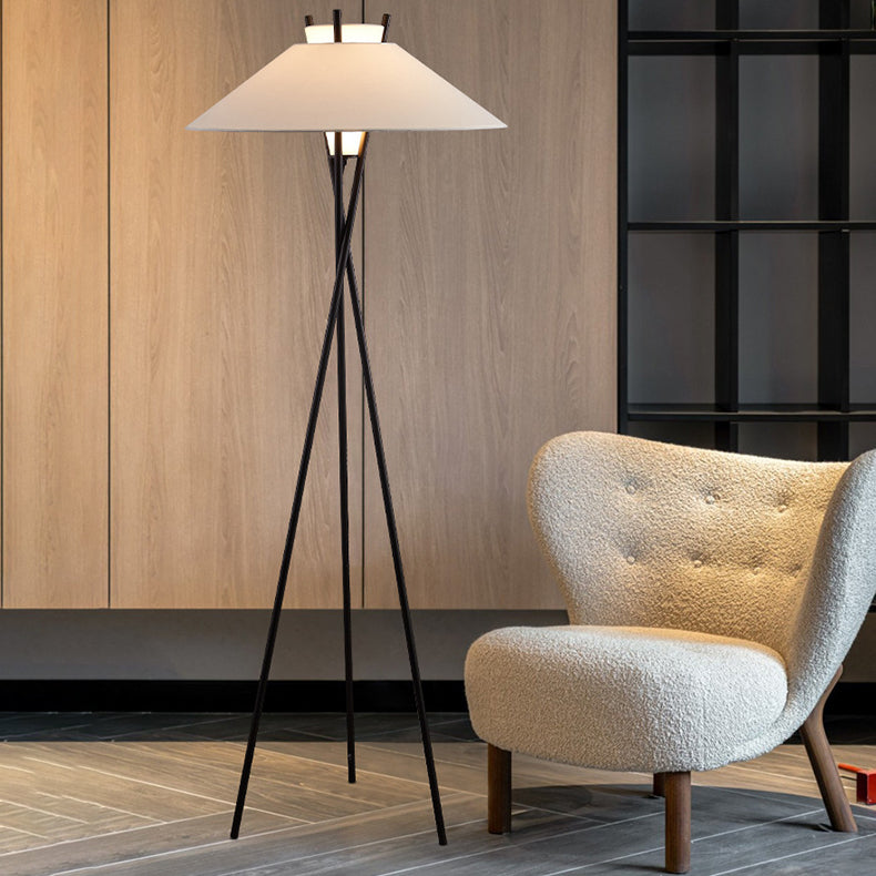 Contemporary Semi-Tapered Fabric Shade Iron Tripod Floor Lamp for Study