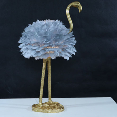 Contemporary Nordic Goose Feather Metal Flamingo Ball 1-Light Table Lamp for Bedside, Modern Accent Lighting, Decorative Bedroom Lamp, Unique Home Decor, Stylish Nightstand Light, Chic Flamingo Design, Soft Ambient Glow, Artful Lighting Fixture