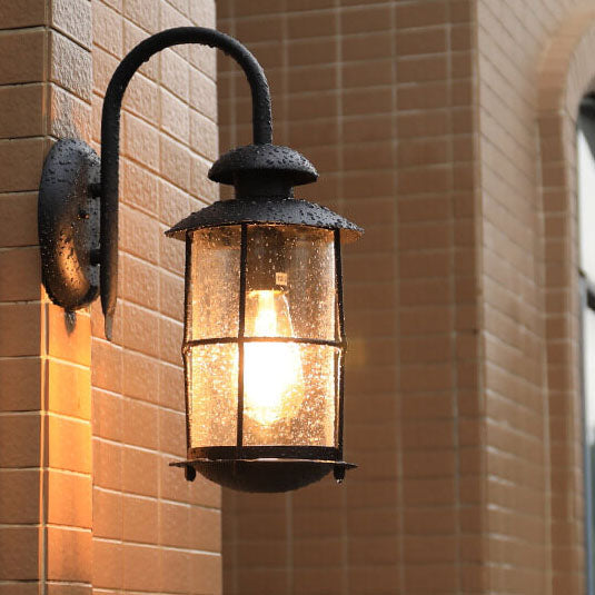 European Vintage Waterproof Iron Glass Wall Sconce Lamp - 1-Light Outdoor Fixture