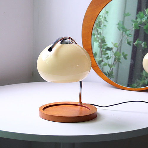 Contemporary Retro Glass Dome Solid Wood Metal Base 1-Light Melting Wax Table Lamp - Vintage Home Lighting, Modern Desk Lamp, Unique Decorative Lamp, Warm LED Night Light, Artisanal Table Lamp for Living Room, Bedroom, Office, Stylish Interior Decor, Cozy
