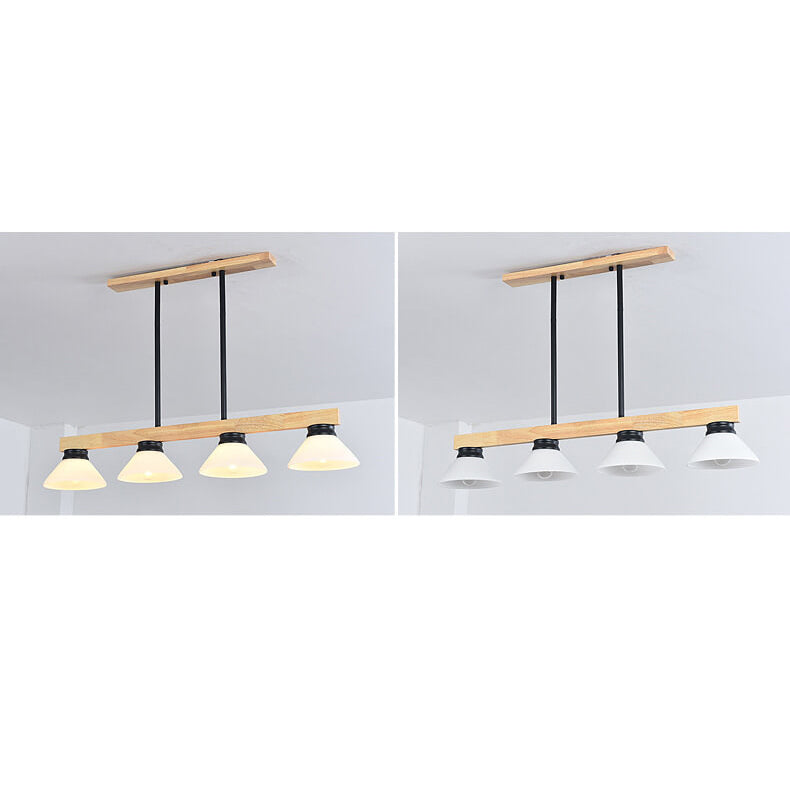 Nordic Solid Wood Cone Glass Shade 3/4 Light Island Chandelier