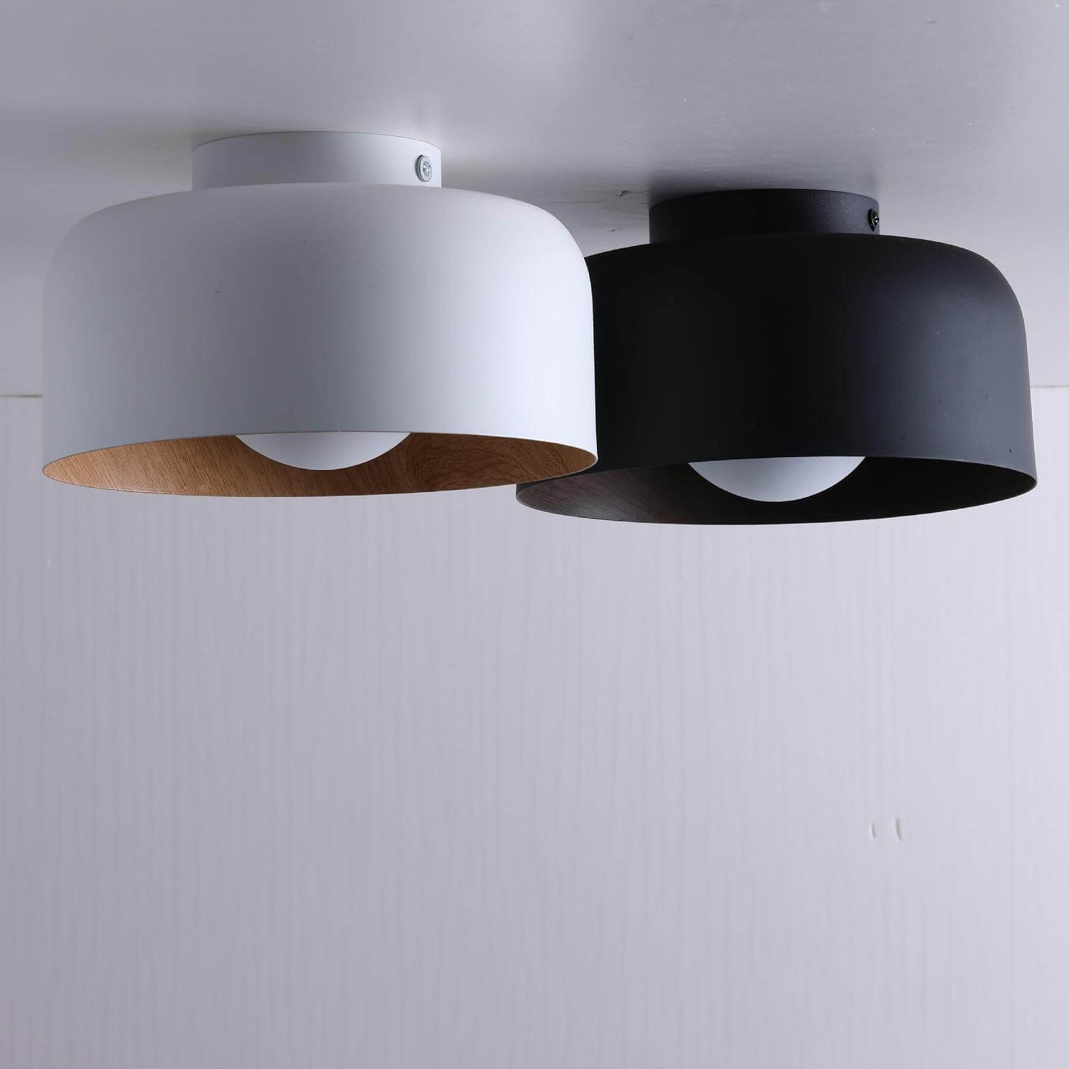 Minimalist Dome Wood Grain Iron 1-Light Semi-Flush Mount Ceiling Fixture