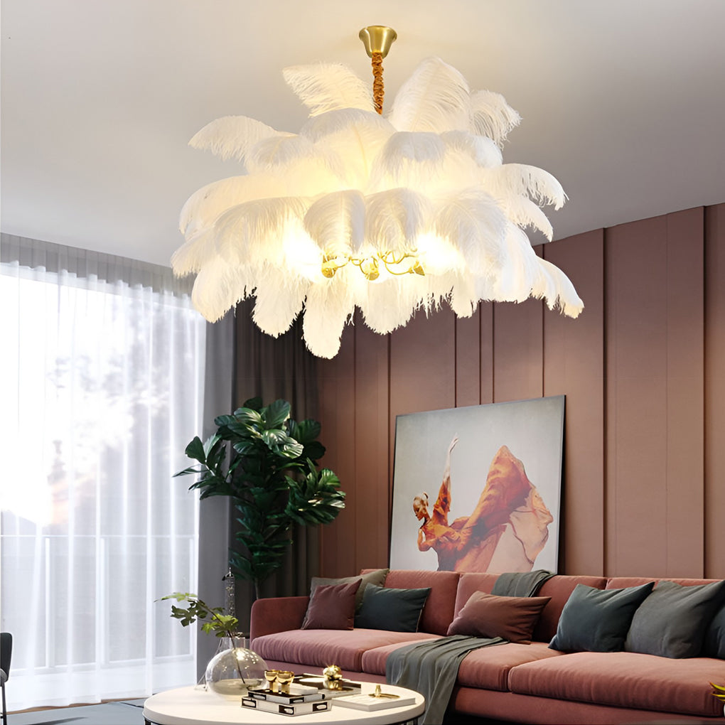 Feathers Copper Nordic Chandelier Flush Mount Ceiling Light