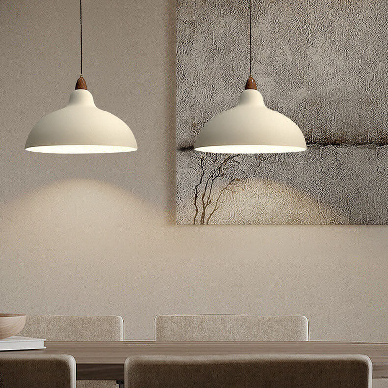 Japanese Iron Dome Solid Wood Pendant Light - 1-Light Fixture