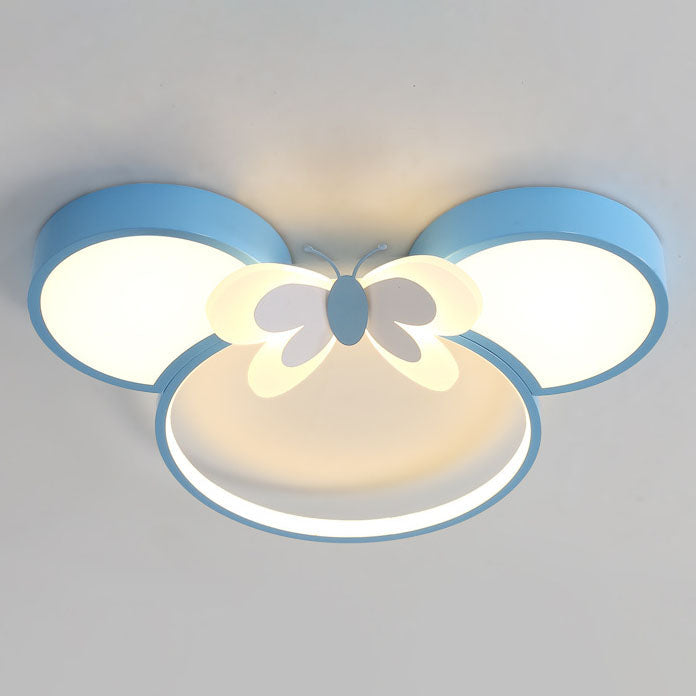 Modern Creative Minimalist Wrought Iron Cartoon Mouse LED Flush Mount Ceiling Light Kids Room Nursery Decorative Lighting Fun Cute Design Energy Efficient Ceiling Fixture Bright Kids Bedroom Illumination Stylish Home Decor Unique Animal Light Fixture Cart