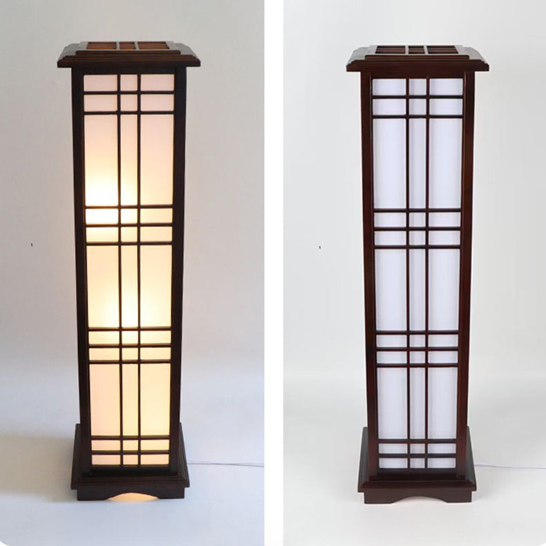Traditional Chinese Rectangular Parchment Wood 1-Light Floor Lamp for Entertainment Rooms