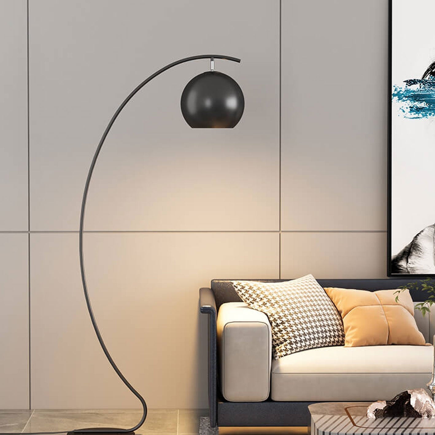 Nordic Minimalist Curved Line Floor Lamp - 1-Light Dome Design