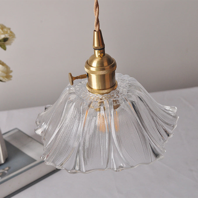 Modern Art Deco Sunflower Copper Glass Pendant Light - Living Room Essential