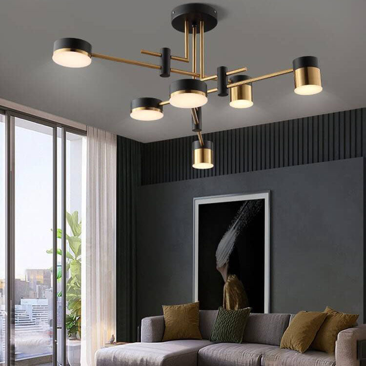 Modern Minimalist Black Gold Semi-Flush Mount Light 4-8 Lights