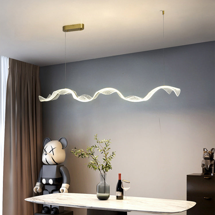 Contemporary Acrylic LED Ribbon Chandelier for Dining Room Island Light