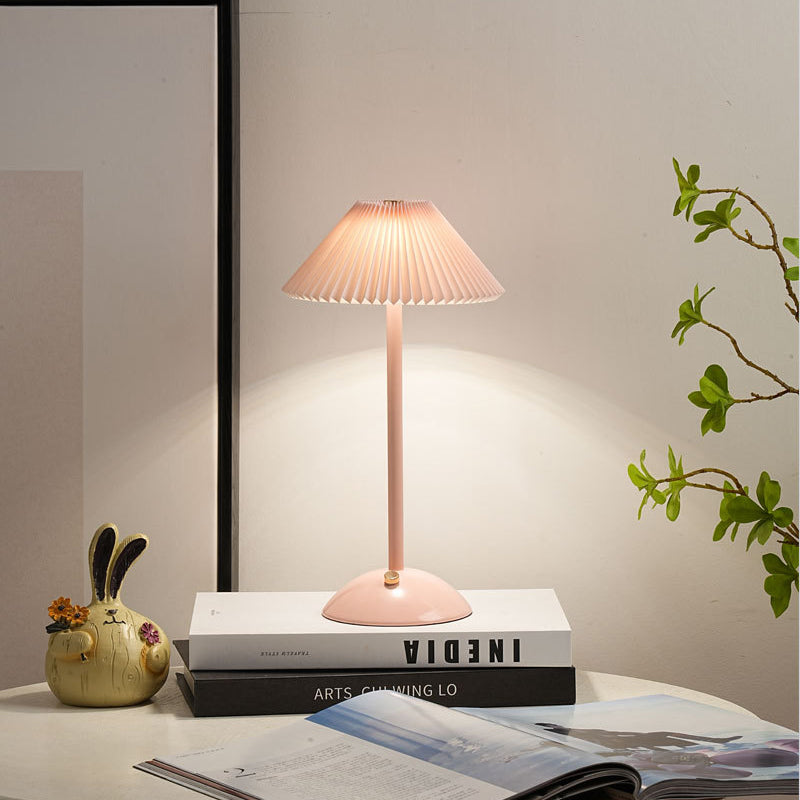Contemporary Scandinavian Rechargeable Pleated Table Lamp - 1-Light for Bedside