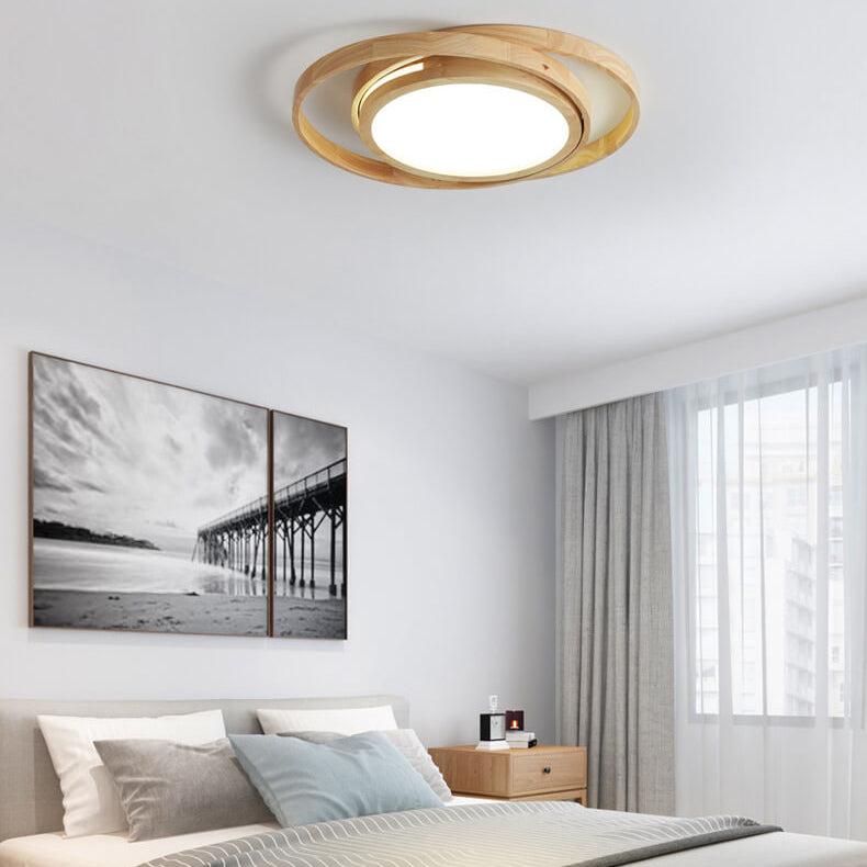 Minimalist Wood Circle LED Flush Mount Ceiling Light