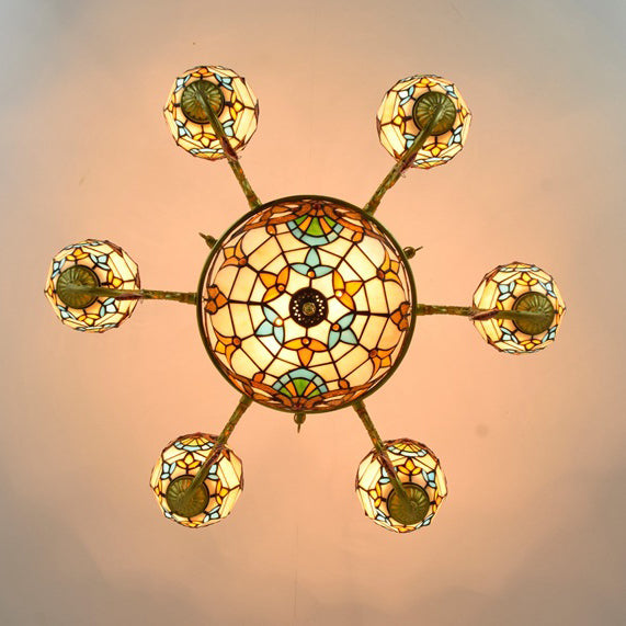 Traditional Tiffany Bead Dome Baroque Chandelier - 8/11 Light Iron and Glass Alloy for Living Room