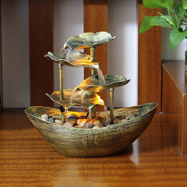 Creative Lotus Leaf Yuanbao Flowing Fountain LED Decorative Table Lamp - Unique Water Feature Lamp, Indoor Table Decoration, Relaxing Mood Light, Chinese Style Home Decor, Zen Garden Fountain Lamp, Gift for Nature Lovers, Modern LED Lighting for Living Ro
