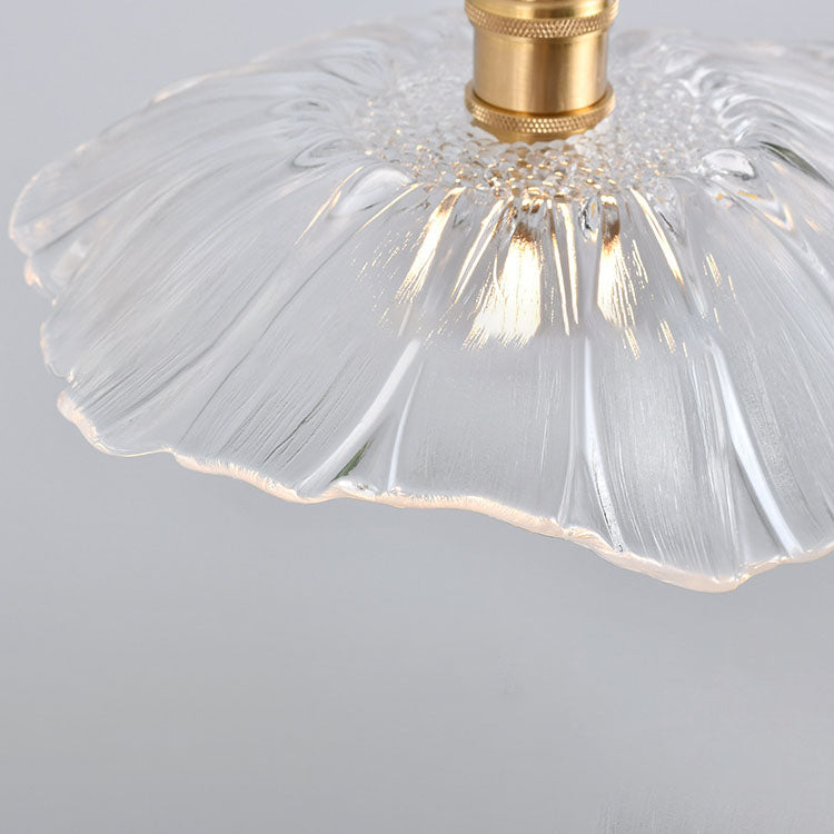 Nordic Vintage Glass Flower Brass Pendant Light 1-Light