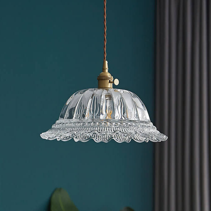 Contemporary Nordic Floral Glass Pendant Light - 1-Light Brass Fixture for Living Room & Bedroom