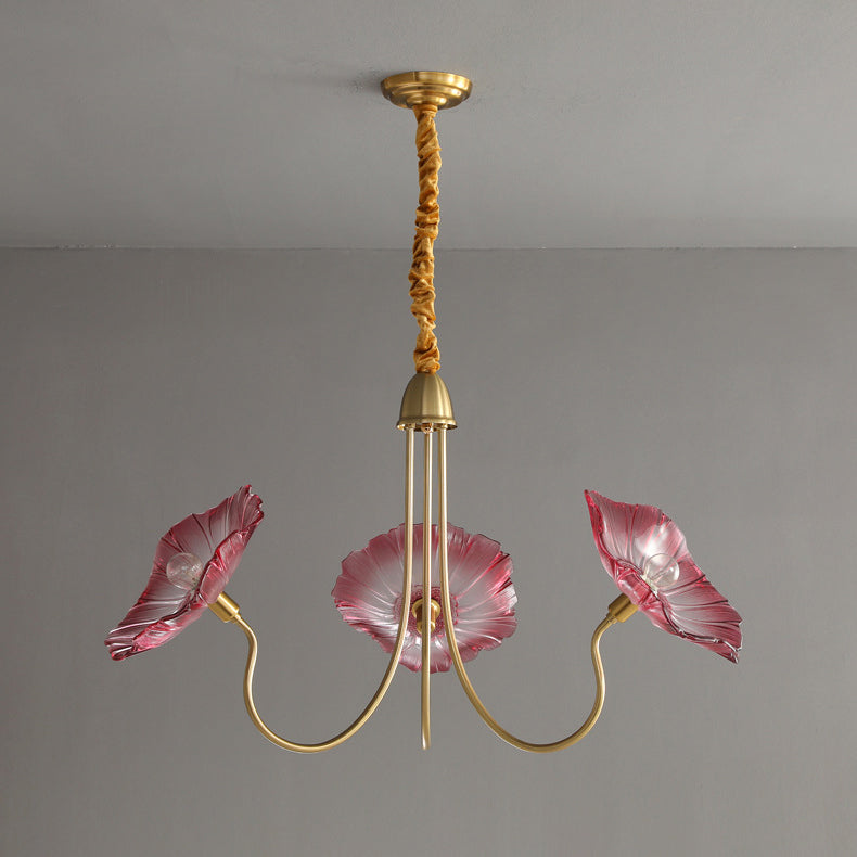 Modern Art Deco Gold Finish Chandelier with Lotus Leaf Glass Shade - 3/6 Lights for Living Room