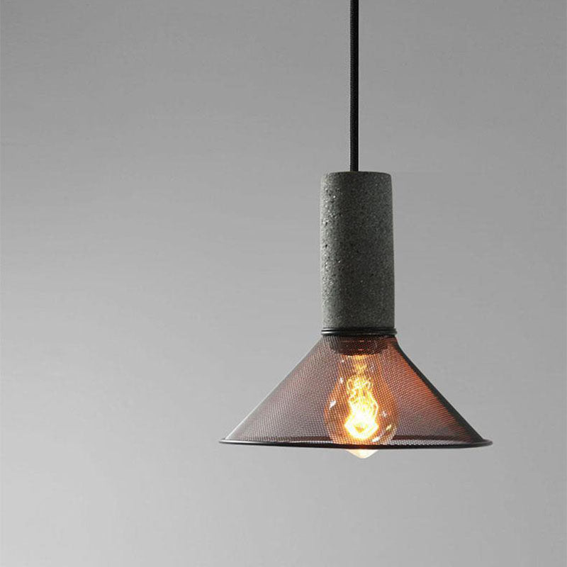 Contemporary Industrial Tapered Cement & Iron Pendant Light - 1-Light for Living Room
