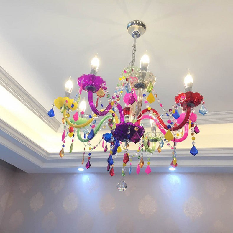 Traditional European 6-Light Glass Crystal Metal Fabric Chandeliers for Living Room