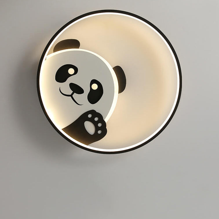 Cute Panda Round LED Flush Mount Ceiling Light - Cartoon Design, Kids Room Lighting, Adorable Home Decor