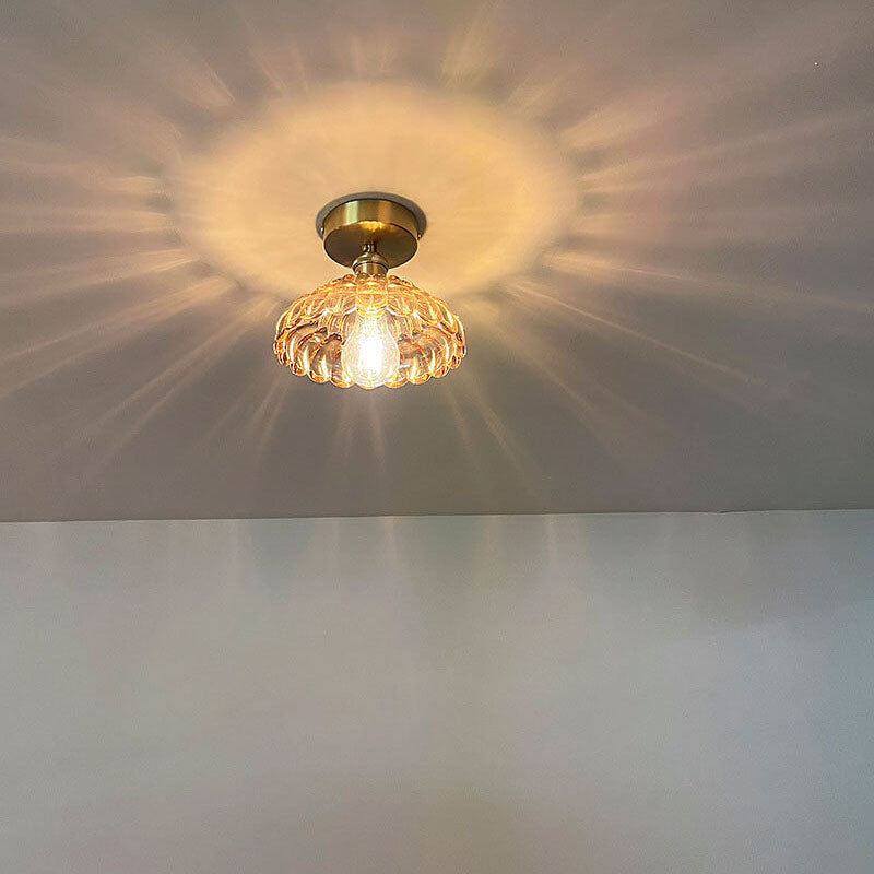 Vintage Brass Glass Dome Semi-Flush Mount Ceiling Light