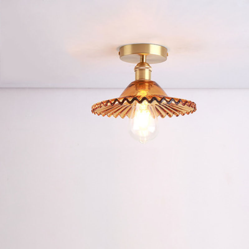 Vintage Glass Iron Lotus Semi-Flush Mount Ceiling Light