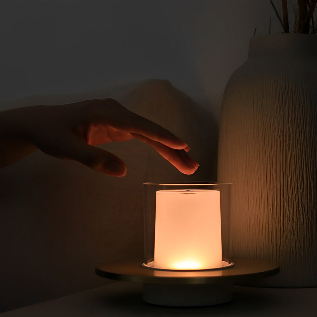 Modern Cordless Candle Table Lamp with Dish Base - Stylish LED Accent Lighting for Home Decor