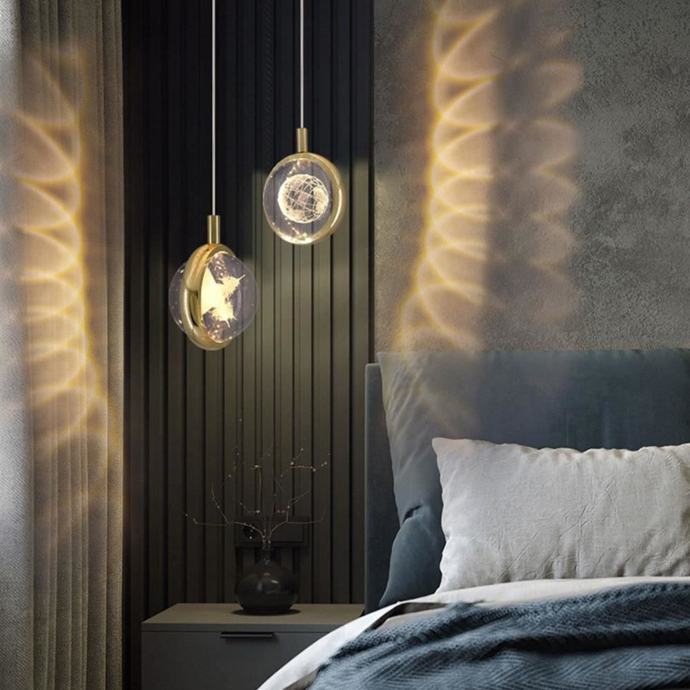 Modern Minimalist Aluminum Crystal LED Pendant Light for Bedroom