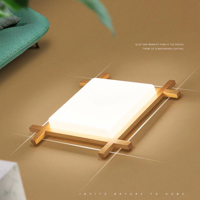 Traditional Japanese Tatami LED Flush Mount Ceiling Light - Square Acrylic Design for Bedroom