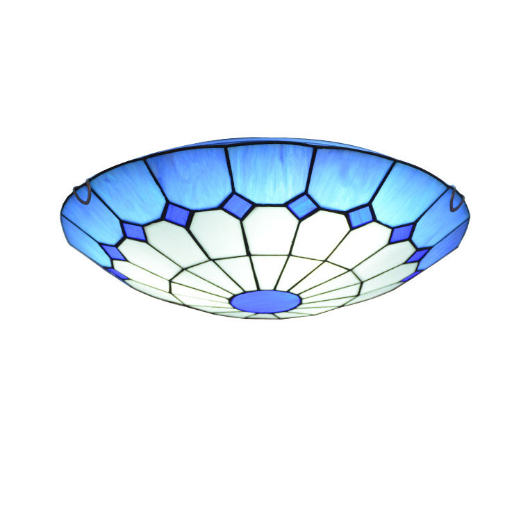 Tiffany Mediterranean Stained Glass Dome Flush Mount Ceiling Light - 2-Light Hallway Fixture