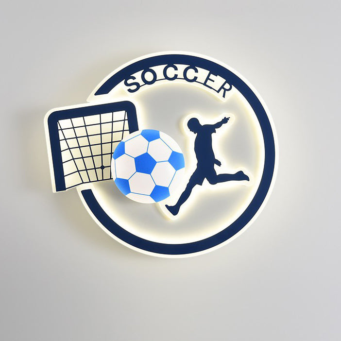 Contemporary Creative Kids Round Basketball Football Iron Acrylic LED Flush Mount Ceiling Light for Bedroom Playroom Sports Decor Kids Lighting Fixture Top Rated Children’s Room Ceiling Lamp